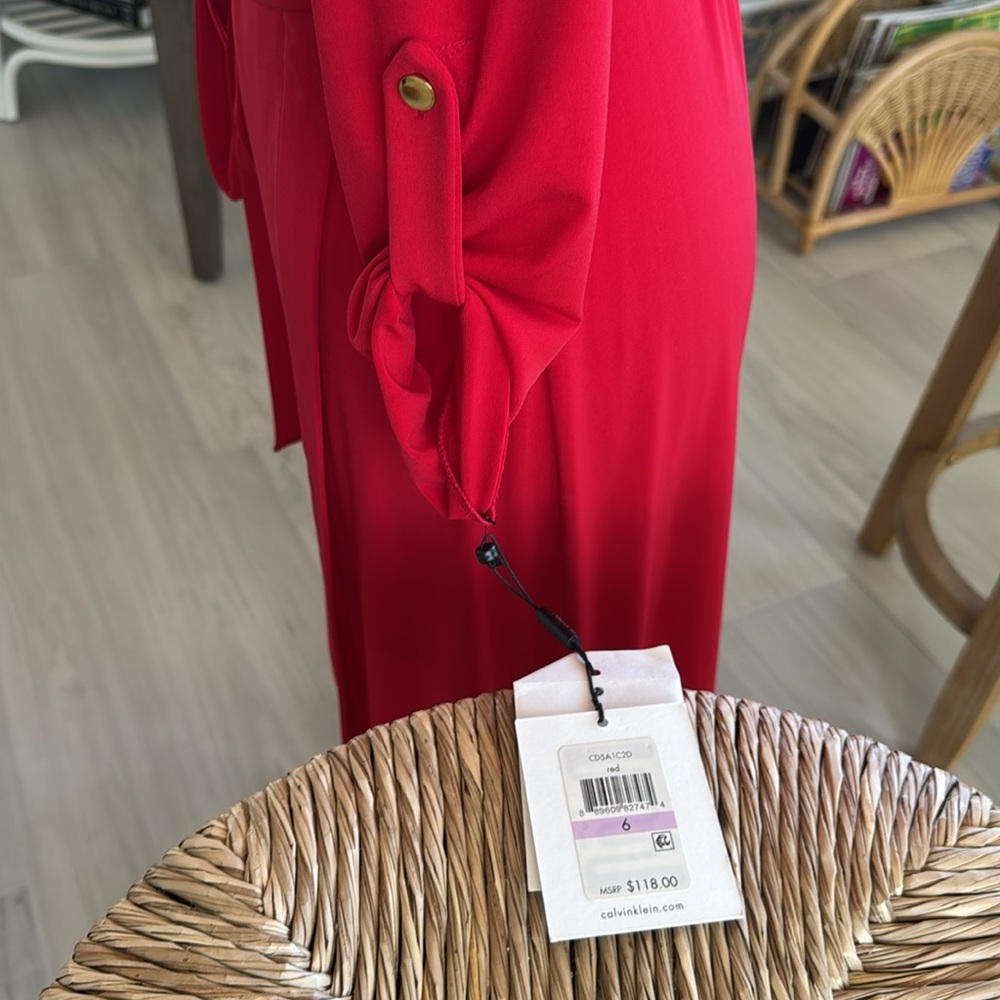 Calvin Klein V neck red wrap dress - Picture 3 of 3